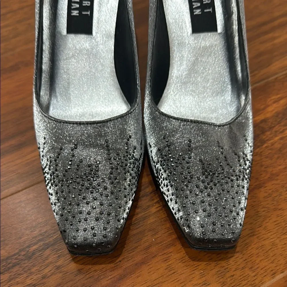 Stuart Weitzman Silver Pewter Jeweled  Heels with Metallic Finish Size 7 1/2